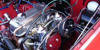 A tidy MG engine compartment with many new parts.